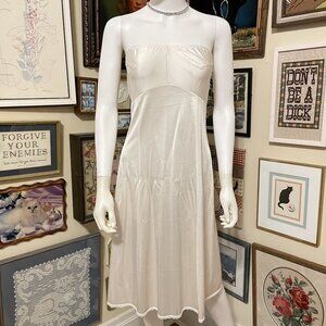 80s Vintage JCPenney Ivory Nylon Strapless Elastic Top Slip Dress Size 34/S